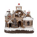 Clayre & Eef Kerstdecoratie met LED-verlichting en muziek 33x17x30 cm Bruin Kunststof Gingerbread house