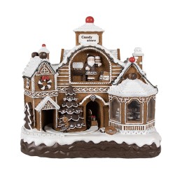 Clayre & Eef Décoration de Noël avec éclairage LED et musique 33x17x30 cm Marron Plastique Maison en pain d'épices