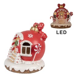 Clayre & Eef Decorative House with LED Gingerbread house 14 cm Red Plastic