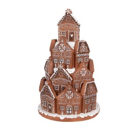 Clayre & Eef Lebkuchenhaus mit LED Ø 18x28 cm Braun Kunststoff