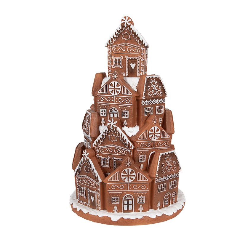 Clayre & Eef Maison en pain d'épices avec LED Ø 18x28 cm Marron Plastique