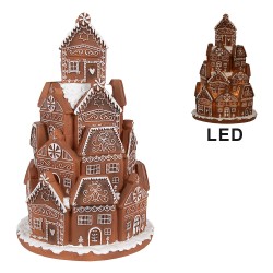 Clayre & Eef Gingerbread house with LED Ø 18x28 cm Brown Plastic