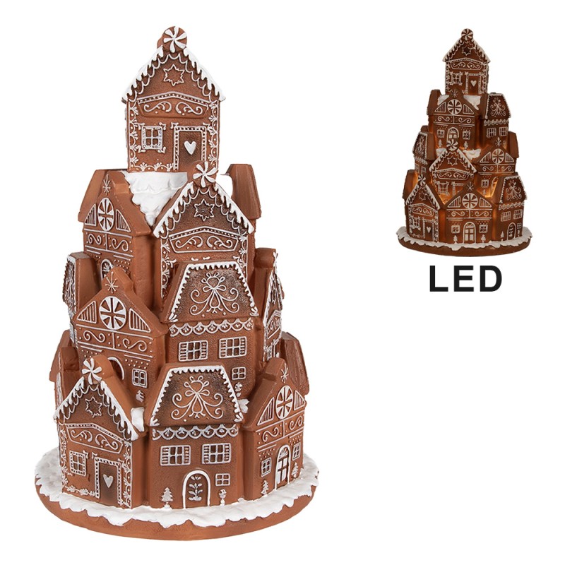 Clayre & Eef Maison en pain d'épices avec LED Ø 18x28 cm Marron Plastique