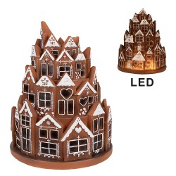 Clayre & Eef Lebkuchenhaus mit LED Ø 21x26 cm Braun Kunststoff