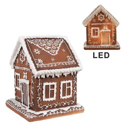 Clayre & Eef Lebkuchenhaus mit LED 13x13x15 cm Braun Kunststoff