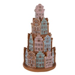 Clayre & Eef Casa di pan di zenzero con LED Ø 18x33 cm Marrone Blu  Plastica