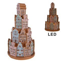 Clayre & Eef Casa di pan di zenzero con LED Ø 18x33 cm Marrone Blu  Plastica