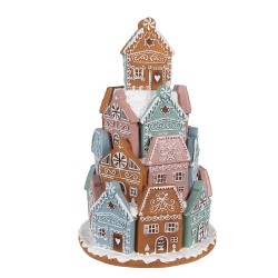 Clayre & Eef Gingerbread house with LED Ø19x28 cm Brown Blue Plastic