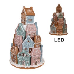 Clayre & Eef Gingerbread house met LED Ø19x28 cm Bruin Blauw Kunststof