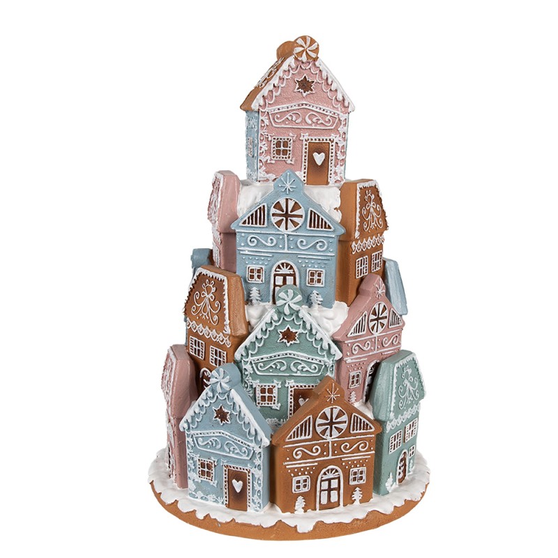 Clayre & Eef Gingerbread house with LED Ø19x28 cm Brown Blue Plastic