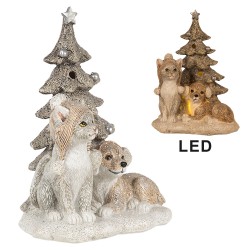 Clayre & Eef Figurine Animaux 11x9x15 cm LED Blanc Gris Polyrésine Animaux