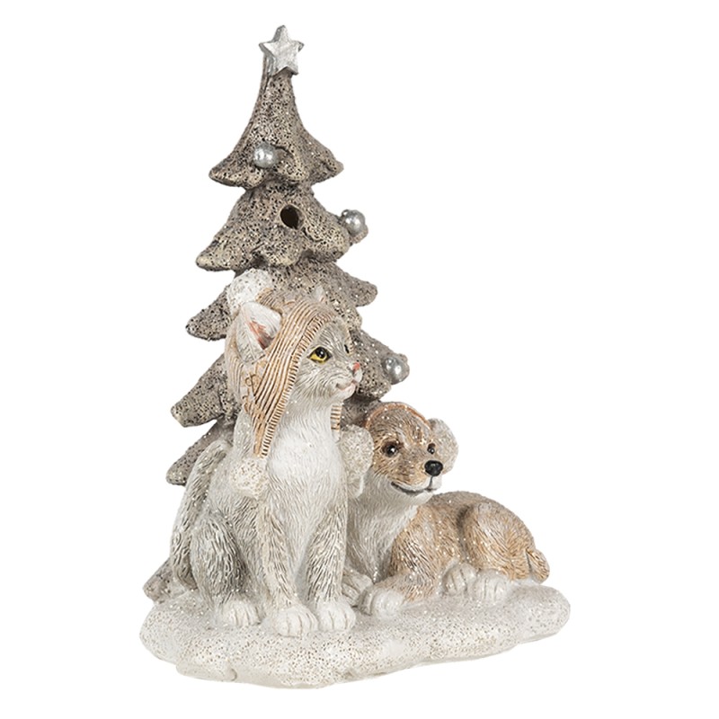 Clayre & Eef Figurine Animaux 11x9x15 cm LED Blanc Gris Polyrésine Animaux