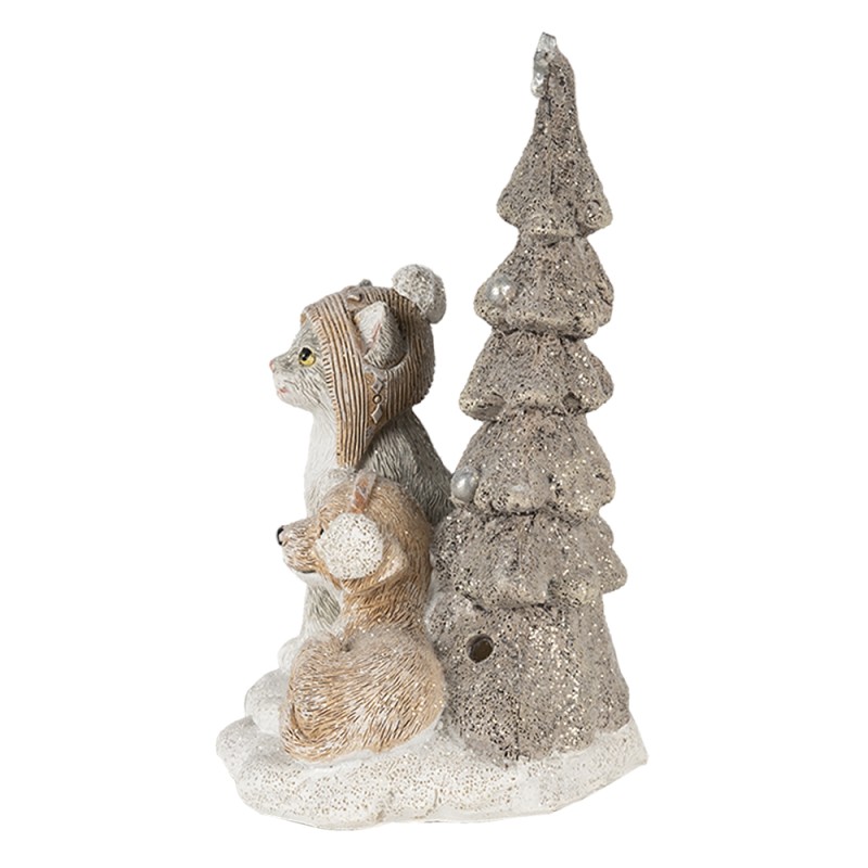 Clayre & Eef Statuetta Animali 11x9x15 cm LED Bianco Grigio  Poliresina Animali