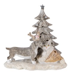 Clayre & Eef Figurine Animaux 16x10x15 cm LED Gris Beige Polyrésine Animaux