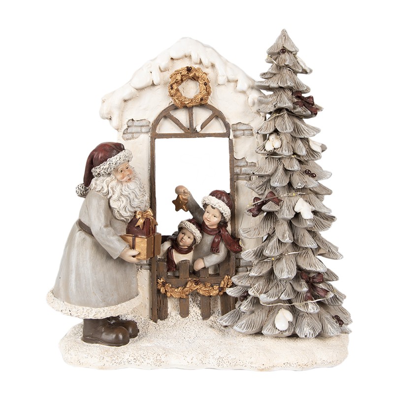 Clayre & Eef Kerstdecoratie met LED-verlichting Kerstman 22x10x23 cm Wit Polyresin