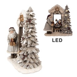 Clayre & Eef Christmas Decoration with LED Lighting Santa Claus 22x10x23 cm White Polyresin