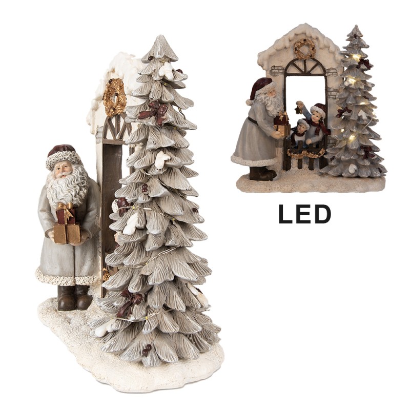 Clayre & Eef Décoration de Noël avec éclairage LED Père Noël 22x10x23 cm Blanc Polyrésine