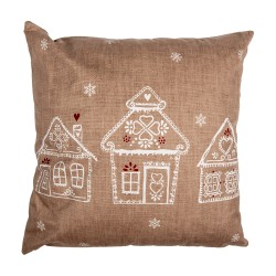 Clayre & Eef Housse de coussin 45x45 cm Marron Polyester Maison en pain d'épices