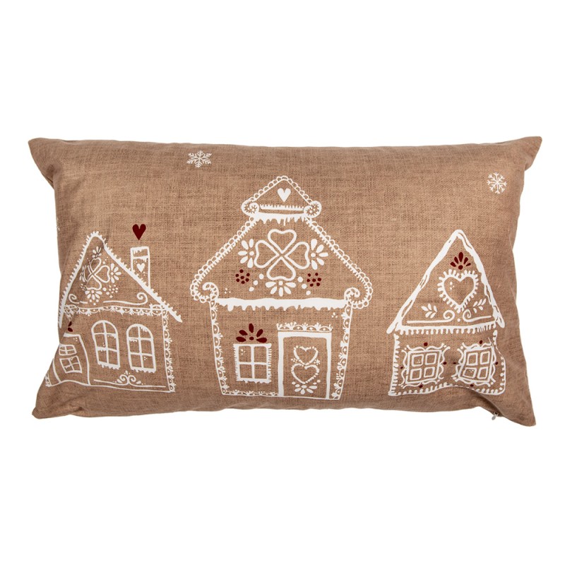 Clayre & Eef Cushion Cover 30x50 cm Brown Polyester Gingerbread house