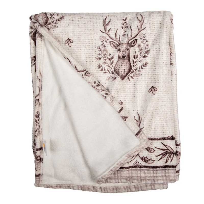 Clayre & Eef Throw Blanket 130x180 cm Beige Polyester Deer