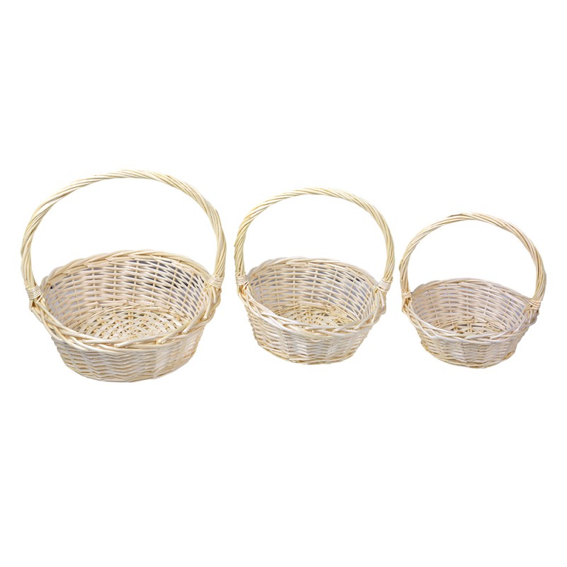 Clayre & Eef Cesto per riporre set di 3 Ø 33 / Ø 27 / Ø 22 cm Beige Rattan