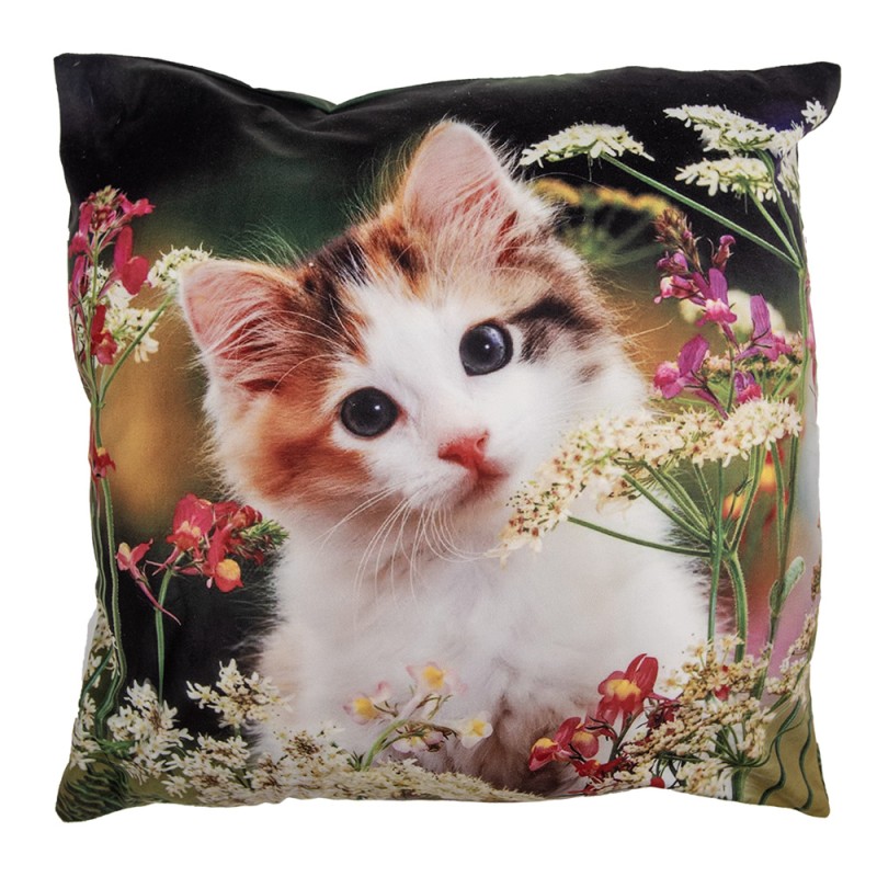 Clayre & Eef Kissenbezug 45x45 cm Grün Beige Polyester Katze