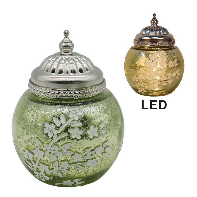 Clayre & Eef LED Lantern Ø 11x15 cm Green Glass