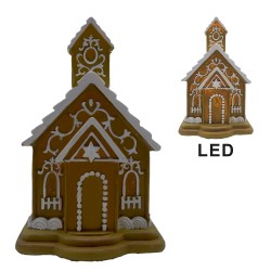 Clayre & Eef Gingerbread house with LED 9x9x14 cm Brown Plastic