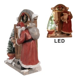 Clayre & Eef Weihnachtsdekoration mit LED-Beleuchtung Weihnachtsmann 18x8x22 cm Rot Braun Polyresin