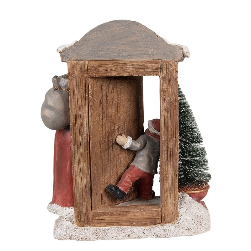 Clayre & Eef Decorazione natalizia con illuminazione a LED Babbo Natale  18x8x22 cm Rosso Marrone  Poliresina