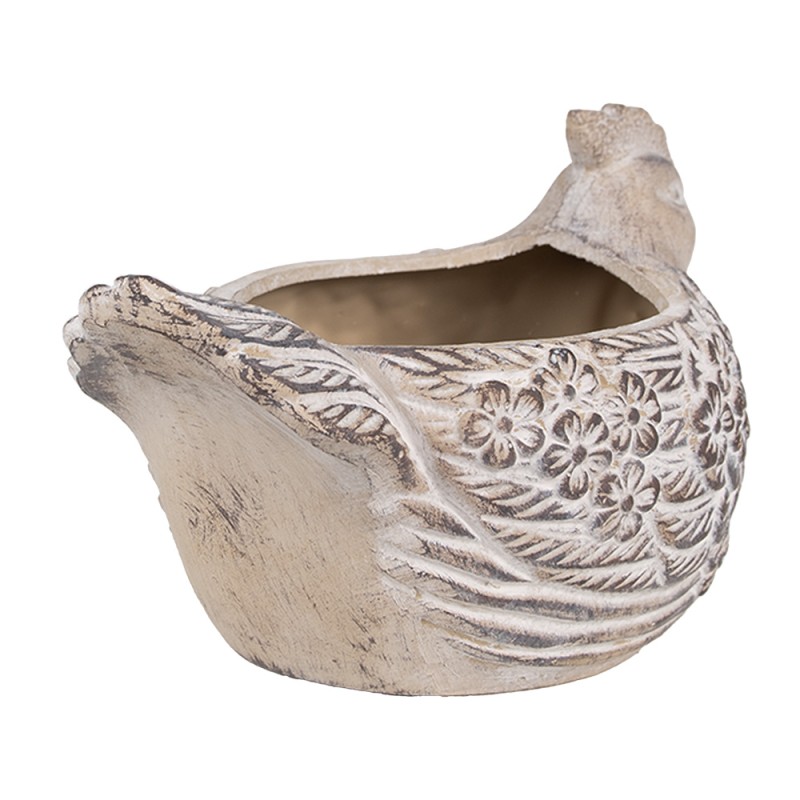 Clayre & Eef Blumentopf Huhn 26x16x15 cm Beige Stein