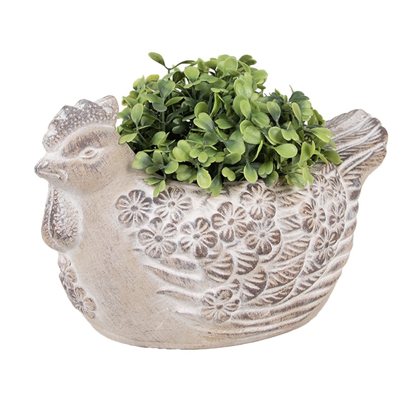 Clayre & Eef Blumentopf Huhn 21x14x13 cm Beige Stein