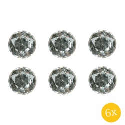 Clayre & Eef Deurknop  set van 6 stuks  Ø 4 cm Transparant Ijzer Glas Rond Diamant Meubelknop