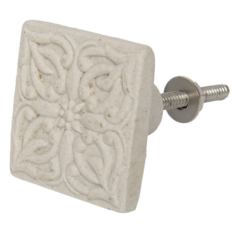 Clayre & Eef Deurknop  set van 6 stuks  4x4 cm Beige Keramiek Vierkant Meubelknop