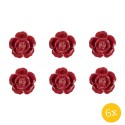 Clayre & Eef Deurknop  set van 6 stuks  Ø 4 cm Rood Keramiek Roos Meubelknop