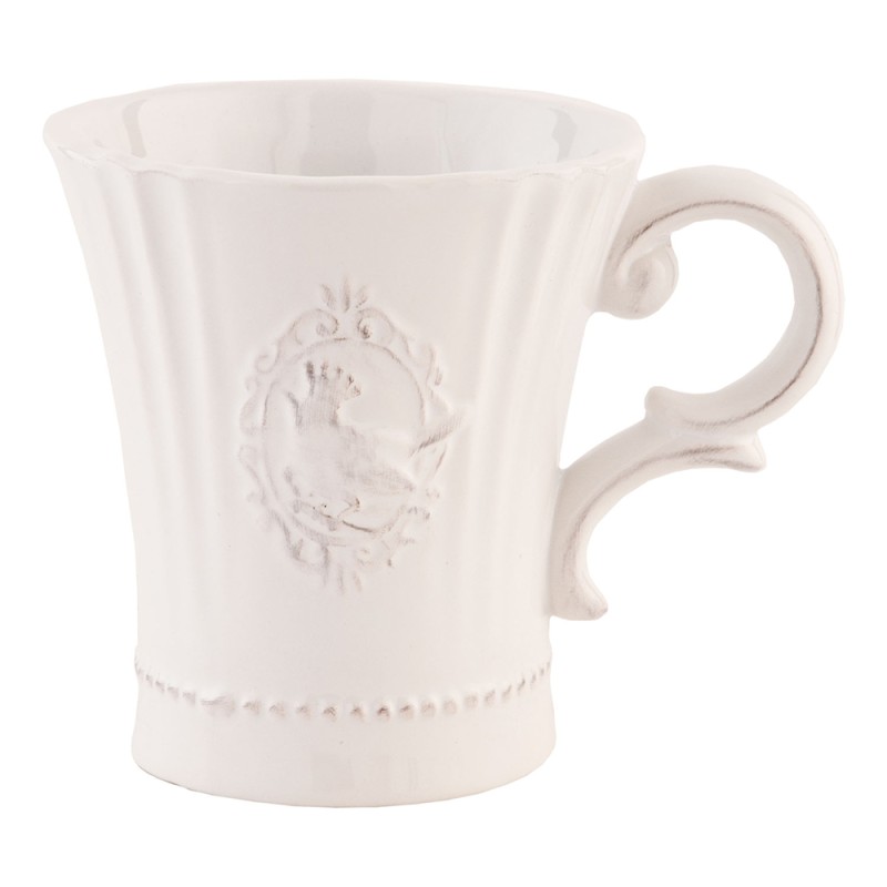 Clayre & Eef Mok  set van 6 stuks  300 ml Wit Keramiek Rond Koffiemok