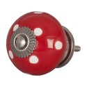 Clayre & Eef Deurknop  set van 6 stuks  Ø 4 cm Rood Wit Keramiek Rond