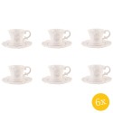 Clayre & Eef Kop en schotel set van 6 stuks schotel  125 ml Wit Keramiek Rond Servies