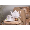 Clayre & Eef Kop en schotel set van 6 stuks schotel  125 ml Wit Keramiek Rond Servies