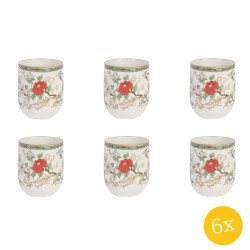 Clayre & Eef Mok  set van 6 stuks  100 ml Rood Porselein Rond Bloemen Theemok