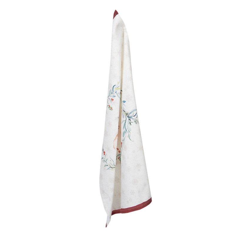 Clayre & Eef Theedoek  set van 6 stuks  50x70 cm Wit Rood Katoen Hert Keukenhanddoek