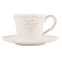 Clayre & Eef Kop en schotel set van 6 stuks schotel  220 ml Beige Keramiek Rond Hart Servies