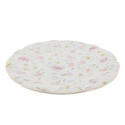 Clayre & Eef Dinerbord  set van 6 stuks  Ø 26 cm Wit Roze Porselein Rond Bloemen Eetbord