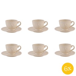 Clayre & Eef Kop en schotel set van 6 stuks schotel  200 ml Beige Keramiek Rond Kip Servies