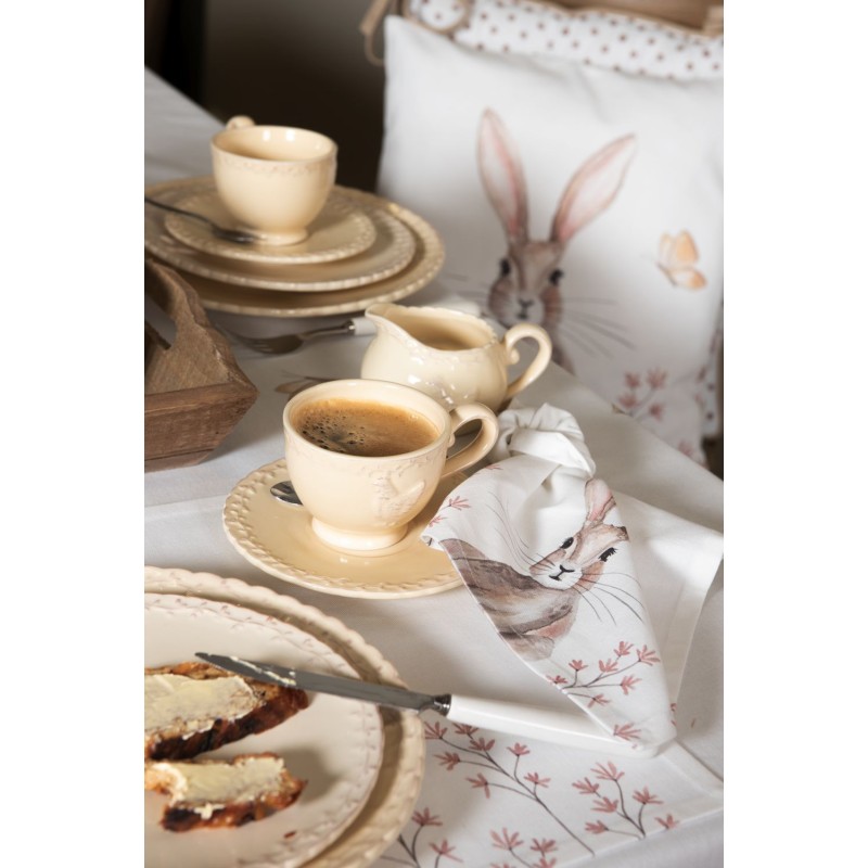 Clayre & Eef Kop en schotel set van 6 stuks schotel  200 ml Beige Keramiek Rond Kip Servies