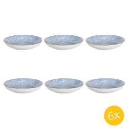 Clayre & Eef Soepbord  set van 6 stuks  Ø 20x4 cm Blauw Keramiek Rond Bloemen Soepkom