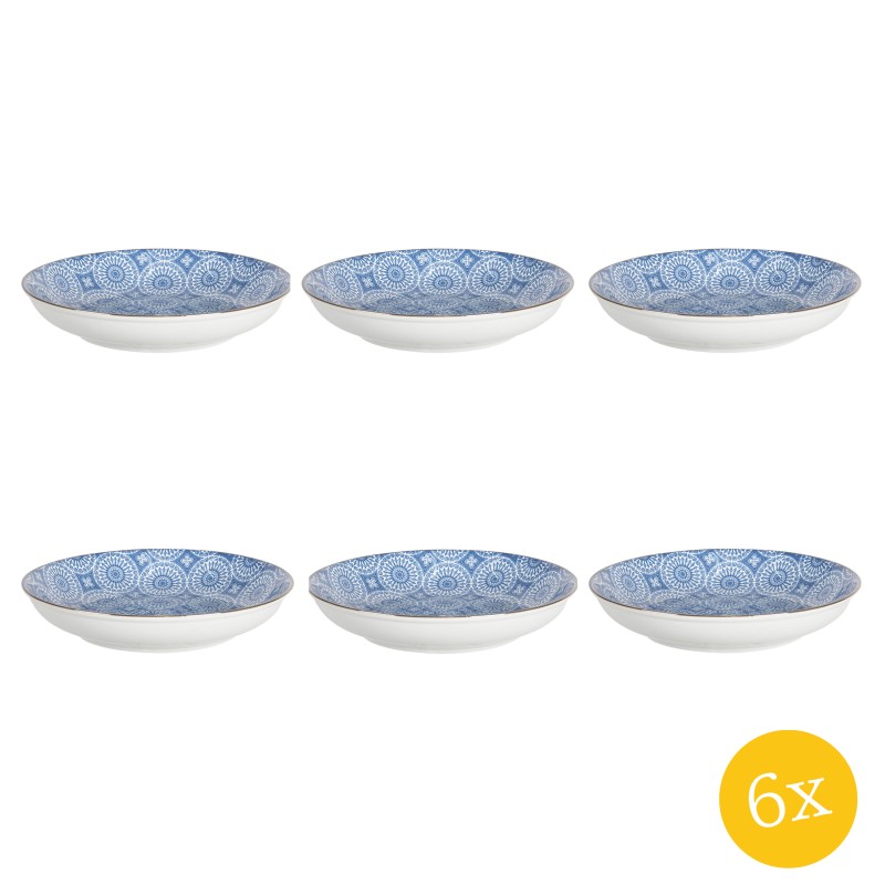 Clayre & Eef Soepbord  set van 6 stuks  Ø 20x4 cm Blauw Keramiek Rond Soepkom