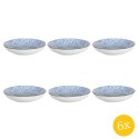 Clayre & Eef Soepbord  set van 6 stuks  Ø 20x4 cm Blauw Keramiek Rond Bloemen Soepkom