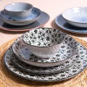 Clayre & Eef Dinerbord  set van 6 stuks  Ø 26 cm Zwart Wit Keramiek Rond Eetbord