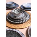 Clayre & Eef Dinerbord  set van 6 stuks  Ø 26 cm Zwart Wit Keramiek Rond Eetbord